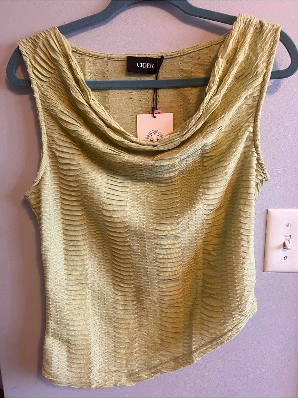 Cider Light Green Draped Cowl Neck Tank